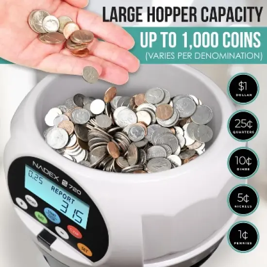 Nadex Coins&trade; S720 High-Speed Coin Counter, Sorter, and Wrapper in White image {6}