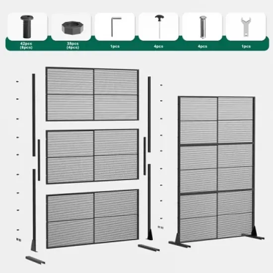 Wooakway 72"H &times; 47"W Black Woven Metal Room Divider Privacy Screen with Trellis and Arbors for Garden Patio image {5}