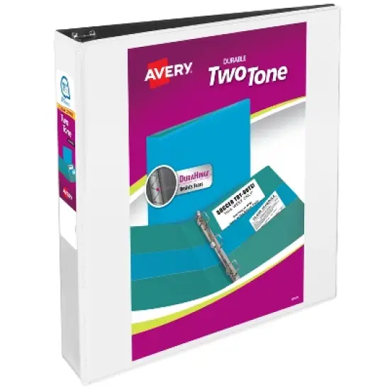 Avery Two-Tone Durable View 3 Ring Binder, 1.5 Inch Slant Rings, White/Black Binder (17287) image {9}
