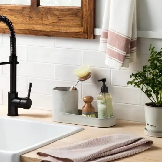 Stoneware Kitchen Sink Caddy Sour Cream - Hearth & Hand&trade; with Magnolia: Glazed Utensil & Sponge Organizer image {1}