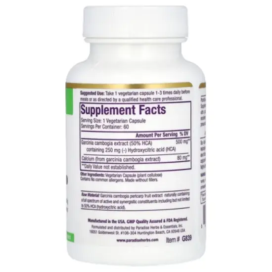 Paradise Herbs Garcinia Extract, 500 mg, 60 Vegetarian Capsules image {1}