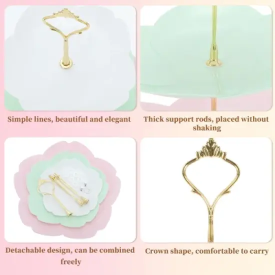 Unique Bargains 3 Tier Dessert Cupcake Stand Flower Shape Cup Cake Holder Tower White Pink Green image {2}
