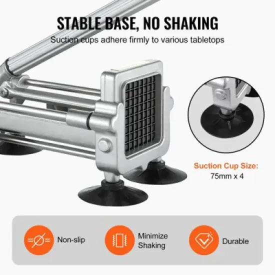 VEVOR French Fry Cutter, Potato Slicer with 1/2" 3/8" 1/4" Stainless Steel Blades, Manual Potato Cutter Chopper with Suction Cups image {5}