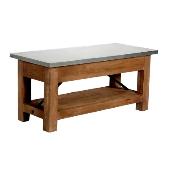 Millwork Bench with Coat Hook Shelf Wood and Zinc Metal Silver/Light Amber - Alaterre Furniture image {6}
