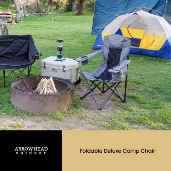 Arrowhead Outdoor Portable Folding Camping Quad Chair w/ 6-Can Cooler, Heavy-Duty Carrying Bag, Supports up to 450lbs (Granite Grey) image {5}