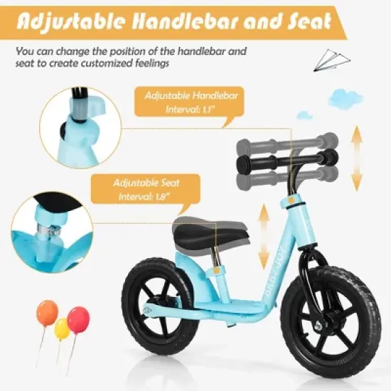 Babyjoy 11'' Kids Balance Bike w/ Footrest No Pedal Toddler Training Bike White\Blue\Black image {2}