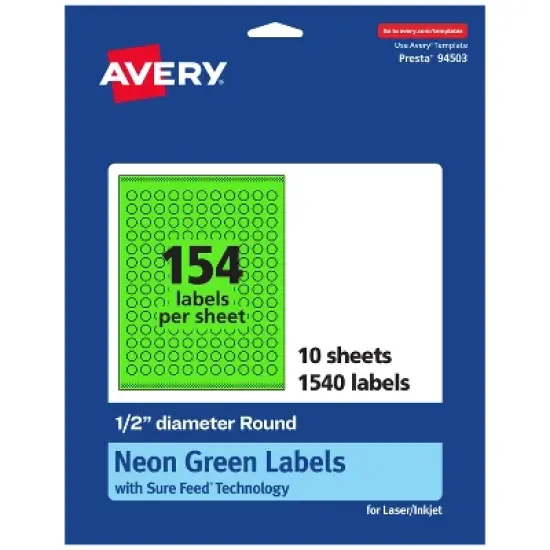 Avery Neon Green Paper Labels, 0.5" Diameter Round image {10}