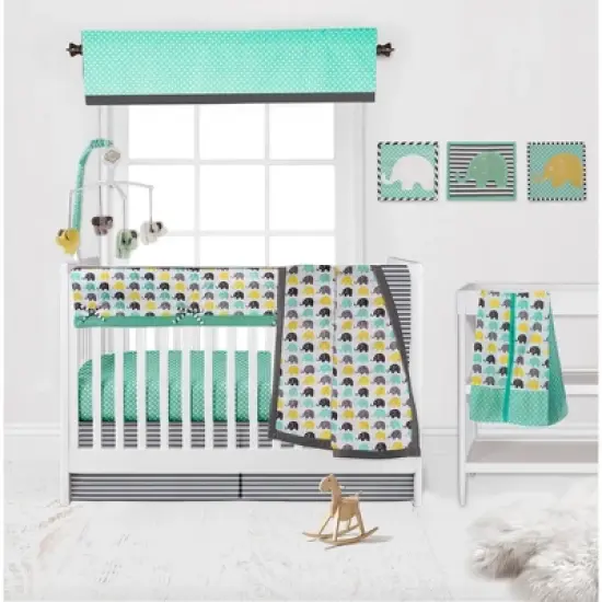 Bacati - Elephants Mint/Yellow/Gray Crib Rail Guard Covers set of 2 image {3}