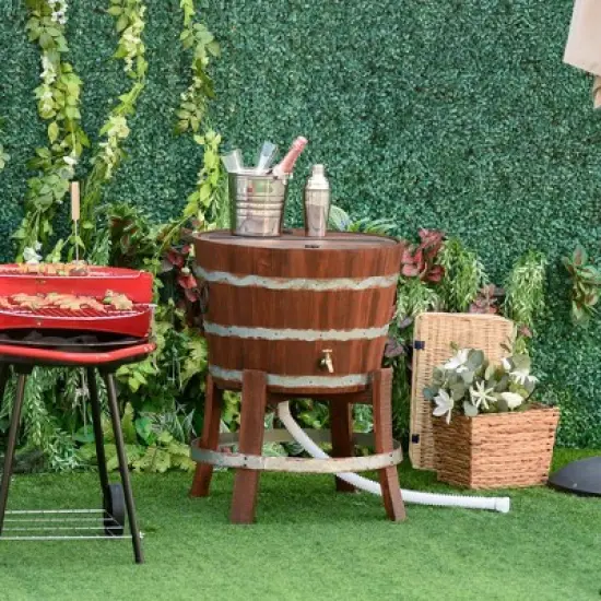 Outsunny 13 Gallons Retro Style Wooden Cooler Ice Bucket with Support Frame, Foldable Flip Cover, and Drain Faucet image {2}