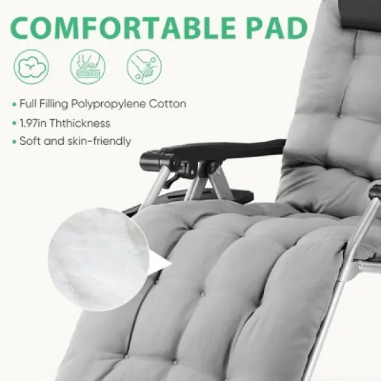 JIONJOY Zero Gravity Folding Lounge Chair - Removable Cushion & Cup Holder Tray, Reclining Patio Camping Chair-Grey image {6}