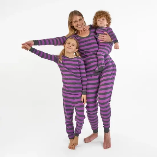 Leveret Matching Family Pajamas &ndash; Purple & Dark Gray Stripes &ndash; 100% Cotton &ndash; Customizable for Personalization image {5}
