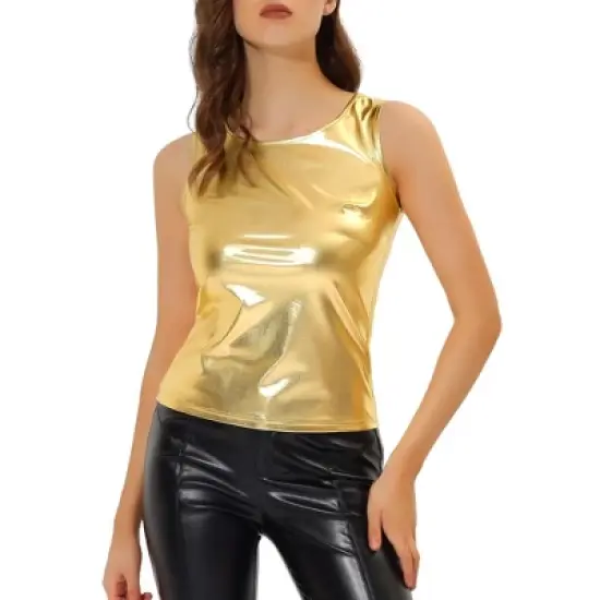 Allegra K Women's U Neck Stretchy Slim Fit Shiny Sparkly Metallic Tank Top image {11}