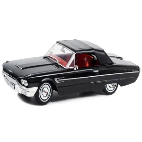 1965 Ford Thunderbird Convertible (Top-Up) Raven Black with Red Interior 1/43 Diecast Model Car by Greenlight image {1}