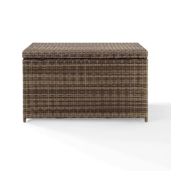 Bradenton Outdoor Wicker Storage Bin - Weathered Brown - Crosley: UV-Resistant Patio Deck Box, 25 Volume Capacity image {8}