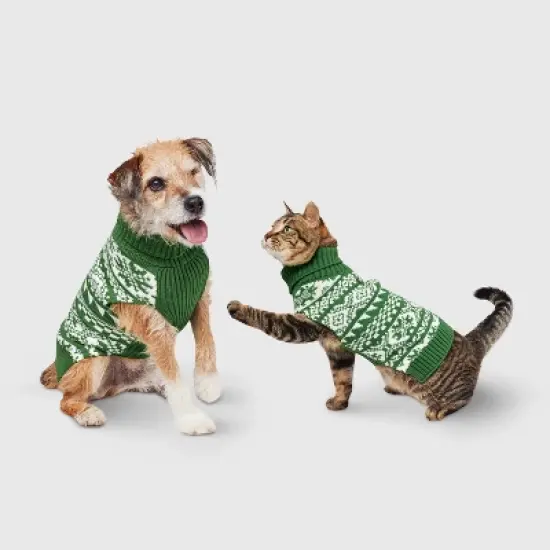 Snow Shoe Lodge Fairisle Cat and Dog Sweater - Green/Cream - Wondershop&trade; image {5}