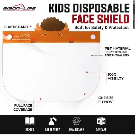Bison Life Kids Clear Disposable Face Shield with Elastic Headband, Assorted Characters - 6 Pack image {3}