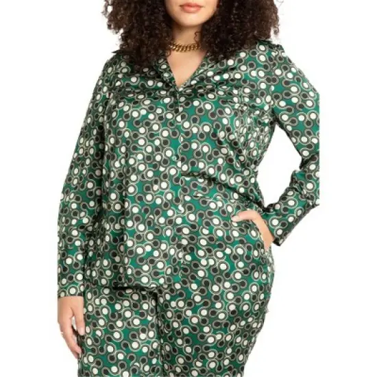 ELOQUII Women&rsquo;s Plus Size Long Line Printed Button Down image {2}