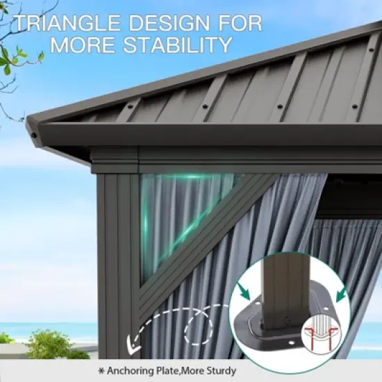 Whizmax Hardtop Gazebo, Double Roof Aluminum Frame with Netting & Curtains, Wood Grain Galvanized Steel for Patio, Garden, Lawn & Outdoor Parties image {2}