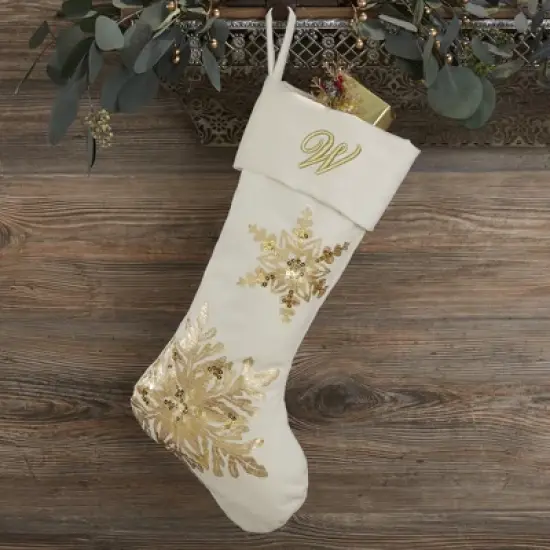 Personalization Mall Snowflake Embroidered Initial Ivory Christmas Stockings image {1}