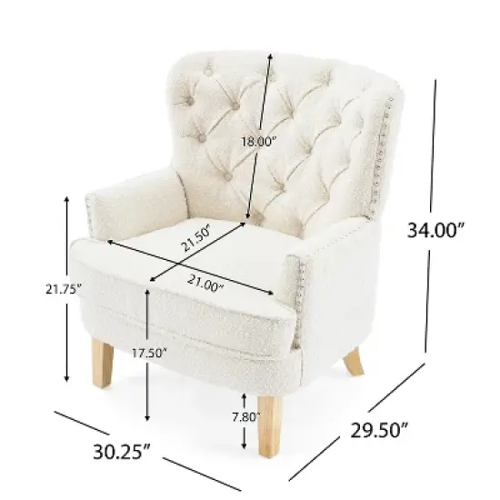 GDFStudio Geneva Mid Century Modern Tufted Boucle Club Chair, White/Dark Brown image {2}