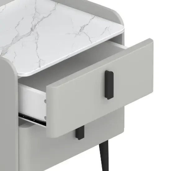 Dexmalle Night Stand with Marble-Pattern Tabletop image {8}