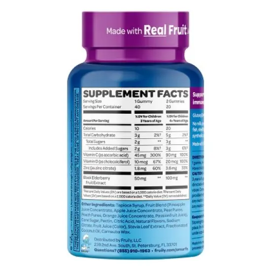 Smurfs Immune Defense Kids Vitamin Gummies, Elderberry, Zinc, Vitamin C & Vitamin D, Smurfs Berry Flavored, 40ct image {1}