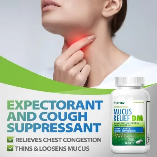 HealthA2Z &ndash; Mucus Relief DM with Dextromethorphan HBr 20 mg & Guaifenesin 400 mg &ndash; Cough Suppressant & Expectorant &ndash; Immediate Release &ndash; 200 Tablets image {3}