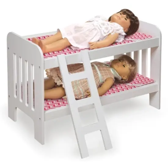 Badger Basket Doll Bunk Bed with Bedding and Ladder &ndash; White/Pink/Chevron image {2}