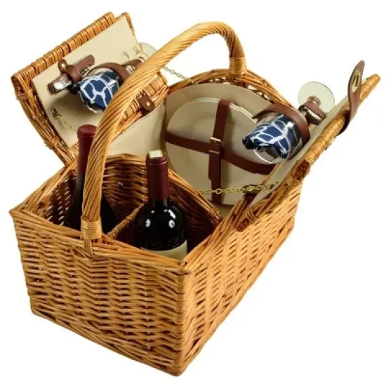 Picnic at Ascot Willow Picnic Basket with Two Person Picnic Set image {1}