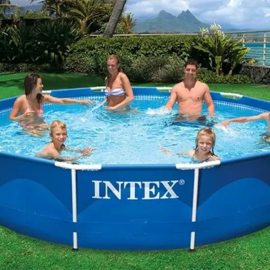 Intex 28211EH 12-foot x 30-inch Metal Frame Round 6 Person Outdoor Above Ground Swimming Pool with GFCI Filter Pump and Pool Cover image {5}