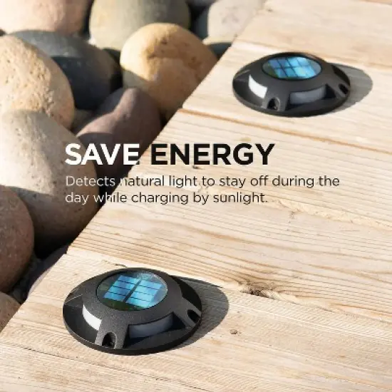 Home Zone Security&reg; Solar-Powered Waterproof Integrated LED Deck Lights, 20 Lumens, 4 Pack in Black image {4}