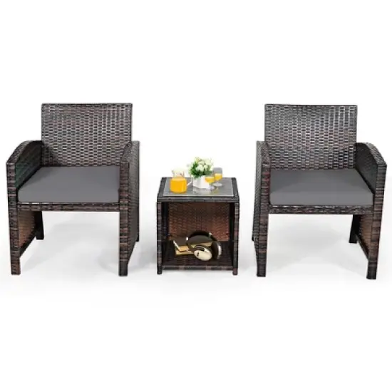 Costway 3PCS Patio Rattan Wicker Furniture Cushion Sofa Coffee Table image {8}