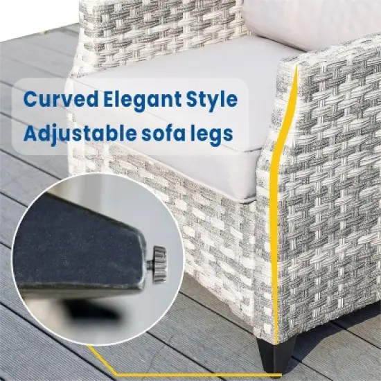 Moda Furnishings 5-Piece Outdoor Wicker Sectional Seating Group with Cushions and Fire Pit image {7}