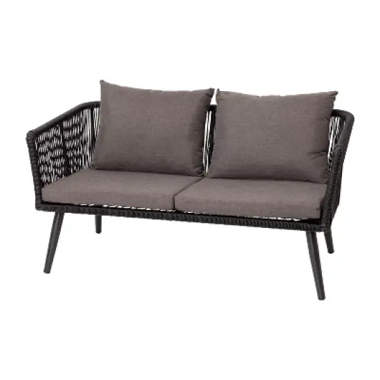 Emma and Oliver Black & Gray Woven All-Weather Four-Piece Conversation Set with Cushions & Metal Coffee Table for Porch, Backyard and Patio image {5}