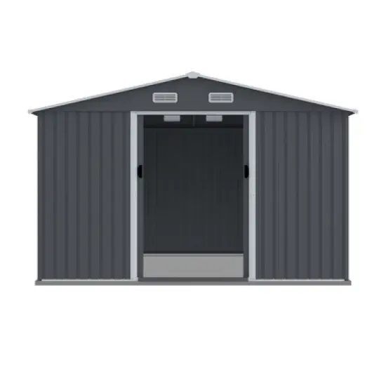 Outdoor Storage Shed 8 x 10 FT Tool Sheds, Heavy Duty Storage House with Sliding Doors with Air Vent for Backyard Patio Lawn to Store Bikes,Grey image {5}
