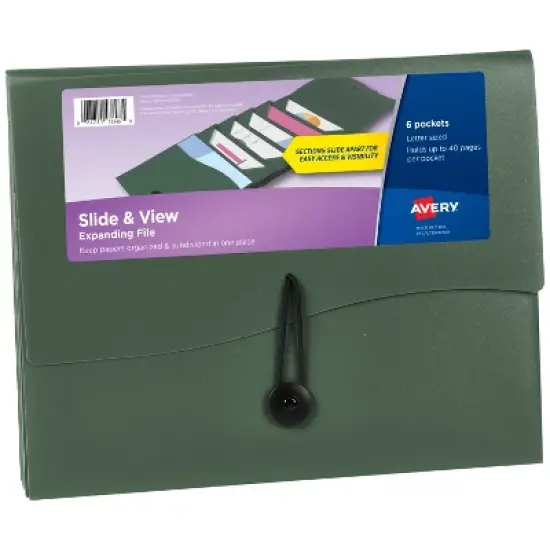 Avery Slide & View Expanding File Folder, 6 Pockets, Letter Size, 1 Sage Folder (73546) image {7}