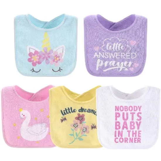 The Peanutshell Baby Girl Terry Bibs, 20 Pack for Feeding, Teething, or Drooling|Hello Sunshine/Pastel Girl image {2}