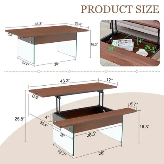 Syemin Patio End Tables, Faux Wood Style Rectangular Casual Side Table for Dining Room, Office, Lounge, Brown, 43.3"*23.6"*16.3" image {3}