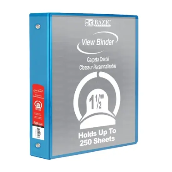 BAZIC Products&reg; 3-Ring View Binder with 2 Pockets, 1.5", Cyan, Pack of 6 image {1}