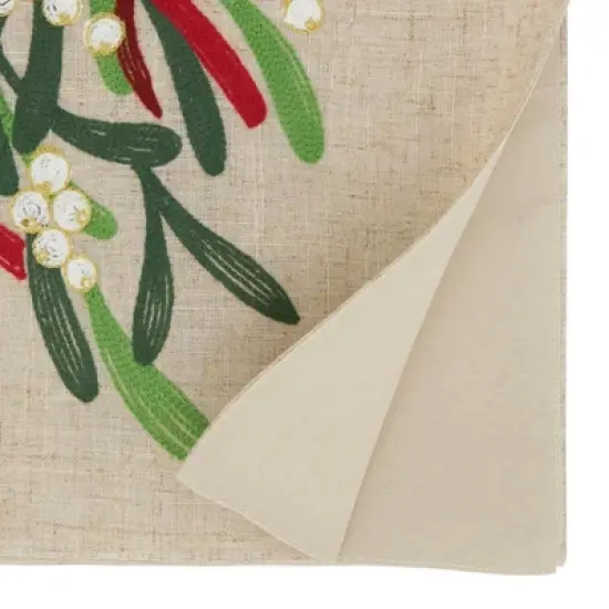 Saro Lifestyle Festive Merry Christmas Ribbon Table Runner, 16"x70", Beige image {1}