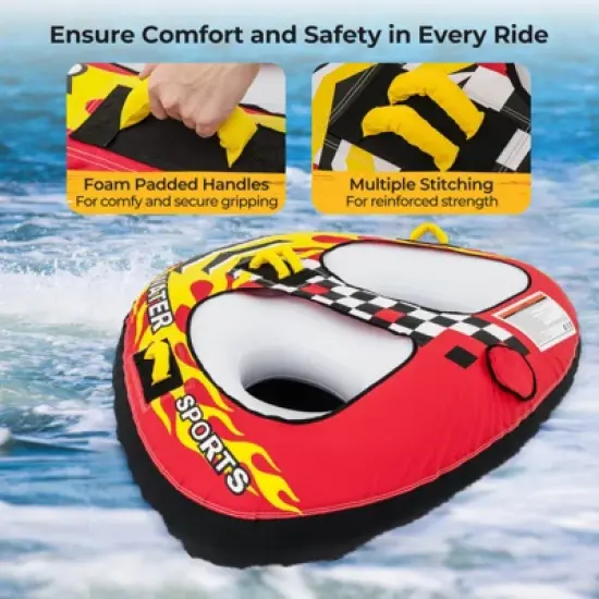 Costway Towable Tube for Boating 1 or 2 Person Inflatable Boat Tube for Youth & Adult Red image {7}