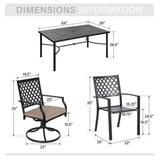 Captiva Designs 7pc Patio Dining Geometric Pattern Rectangular Steel Table & Mesh Back Metal Arm Chairs image {11}