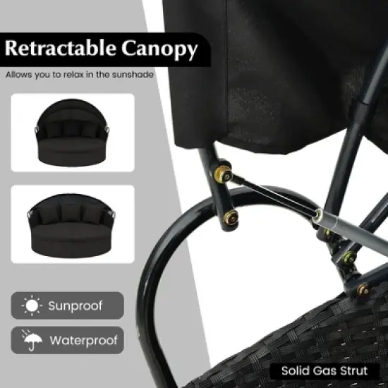 Tangkula Patio Round Daybed Wicker Daybed w/ Retractable Canopy Separated Seating Sectional Sofa image {6}