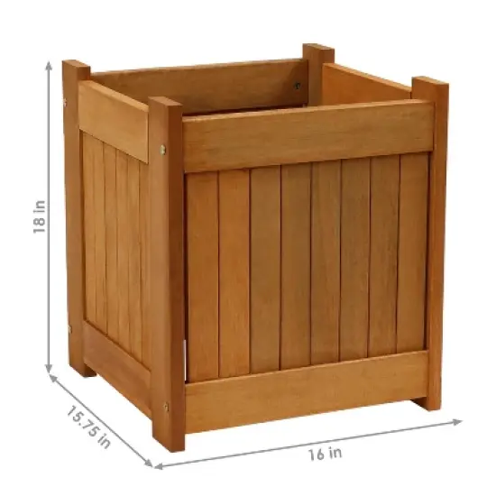 Sunnydaze Outside Meranti Wood Outdoor Planter Box with Teak Oil Finish for Garden, Porch and Patio  - 16" Square - 2-Pack image {2}