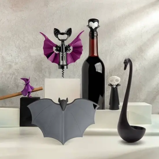 Ototo Vino Bat Corkscrew and Bottle Opener Stainless Steel and Silicone Bar Tool Black/Purple image {3}