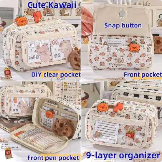 Cute Kawaii Pencil Case Pouch Cartoon Pen Box Holder Organizer image {4}