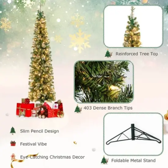 Costway 7ft Pre-lit PVC Artificial & Pine Needles Half Christmas Tree w/ 450 Branch Tips & 150 Lights image {4}