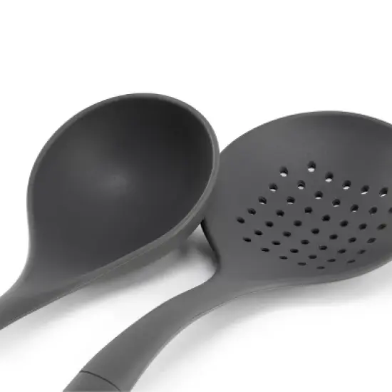 Oster Ridgecrest 2 Piece Silicone Kitchen Tool Skimmer and Ladle Set in Gray image {2}