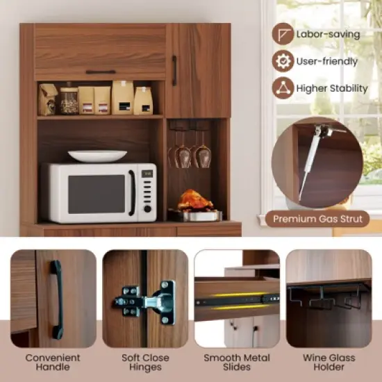 Costway 66" Pantry Cabinet Tall Kitchen Storage Cabinet with Charging Station Brown image {5}