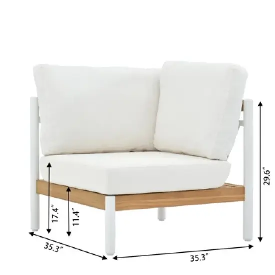 Decksplore 6 Piece Teak Seating Group Outdoor Sectional Set, Indoor-Outdoor Conversation Set L-Shaped Sofa with Dining Table image {1}